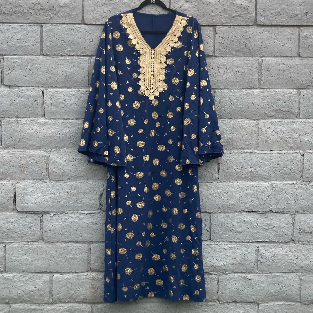 Elegant Navy and Gold Floral Tunic Dress